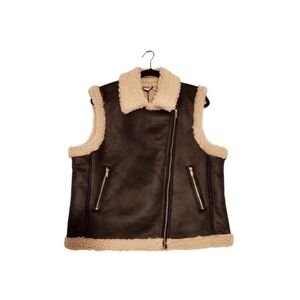 Noisy‎ May Sherpa Zipup Vest Jacket Black Zipper Pockets Size Medium NWT